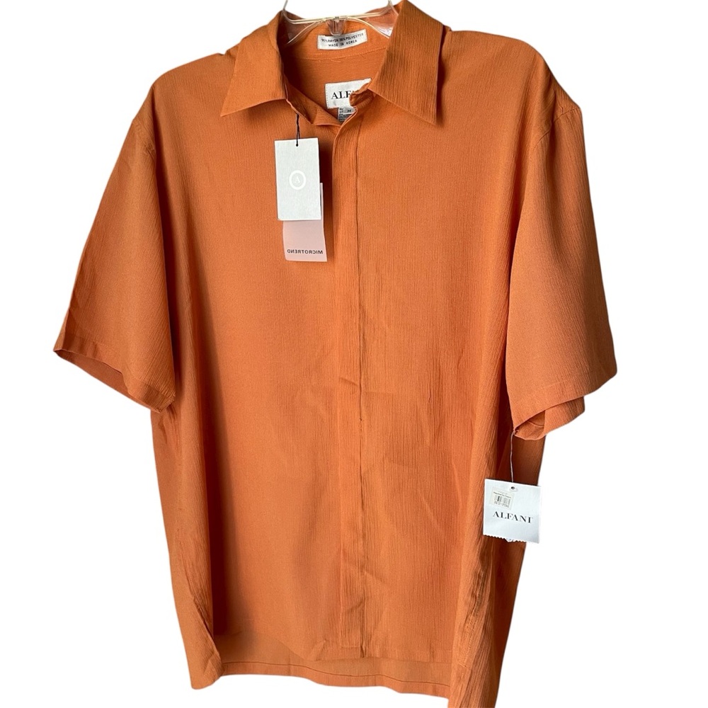 RARE Alfani Vintage Gauze Orange Button Up Shirt, M